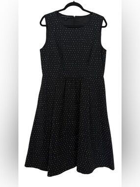 Lafayette 148 New York Fit & Flare Dot Dress Black White Knee Length Size 10